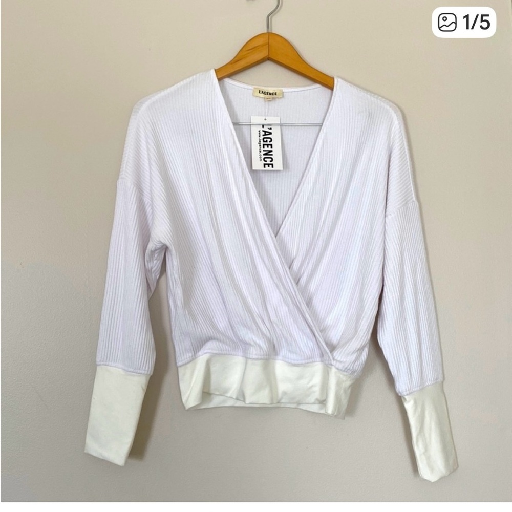 L’Agence Wrap White Ribbed Sweater